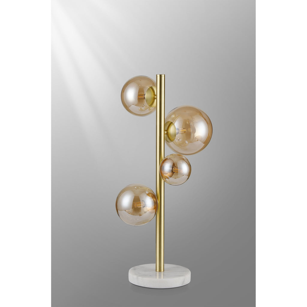 NL9326/AM9 Prague 4 Light Table Lamp Satin Gold Amber Plated