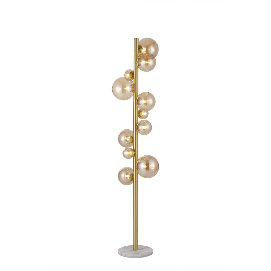 NL9327/AM9 Prague 11 Light Floor Lamp Satin Gold Amber Plated