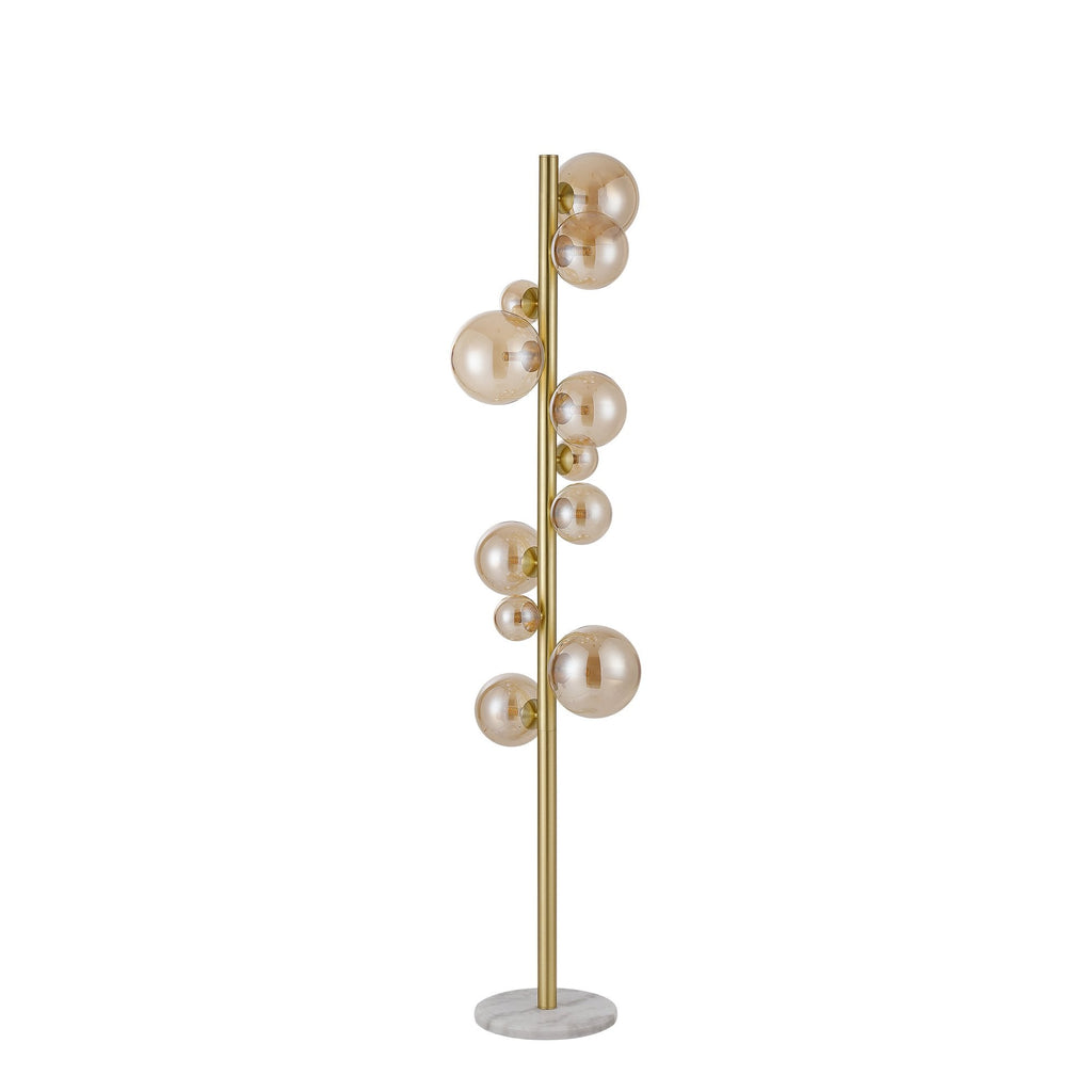 NL9327/AM9 Prague 11 Light Floor Lamp Satin Gold Amber Plated