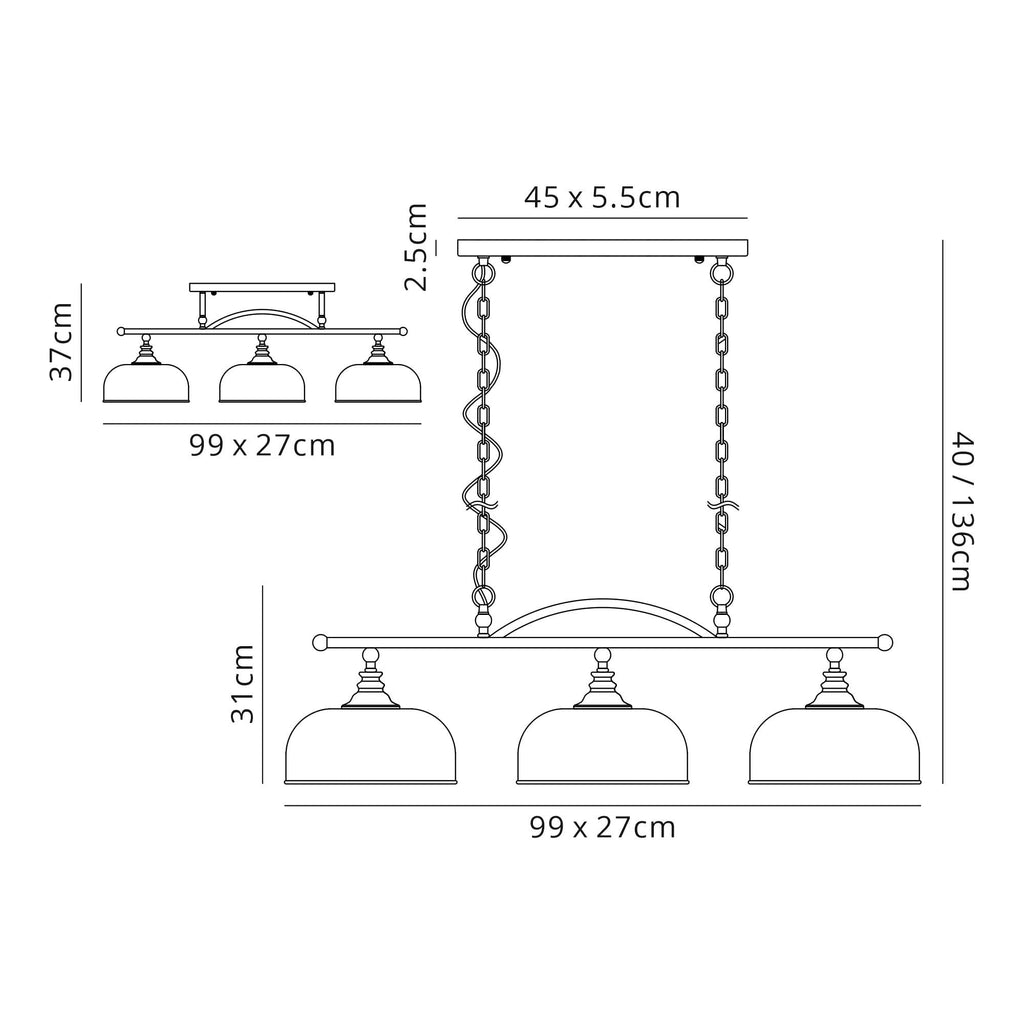 NL86169 Sakkas 3 Light Pendant/Ceiling Light Antique Brass