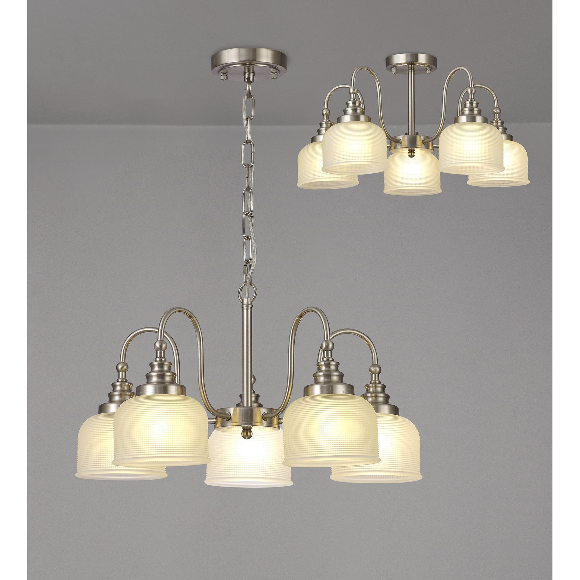 NL86309 Sakkas 5 Light Pendant/Ceiling Light Satin Nickel Frosted