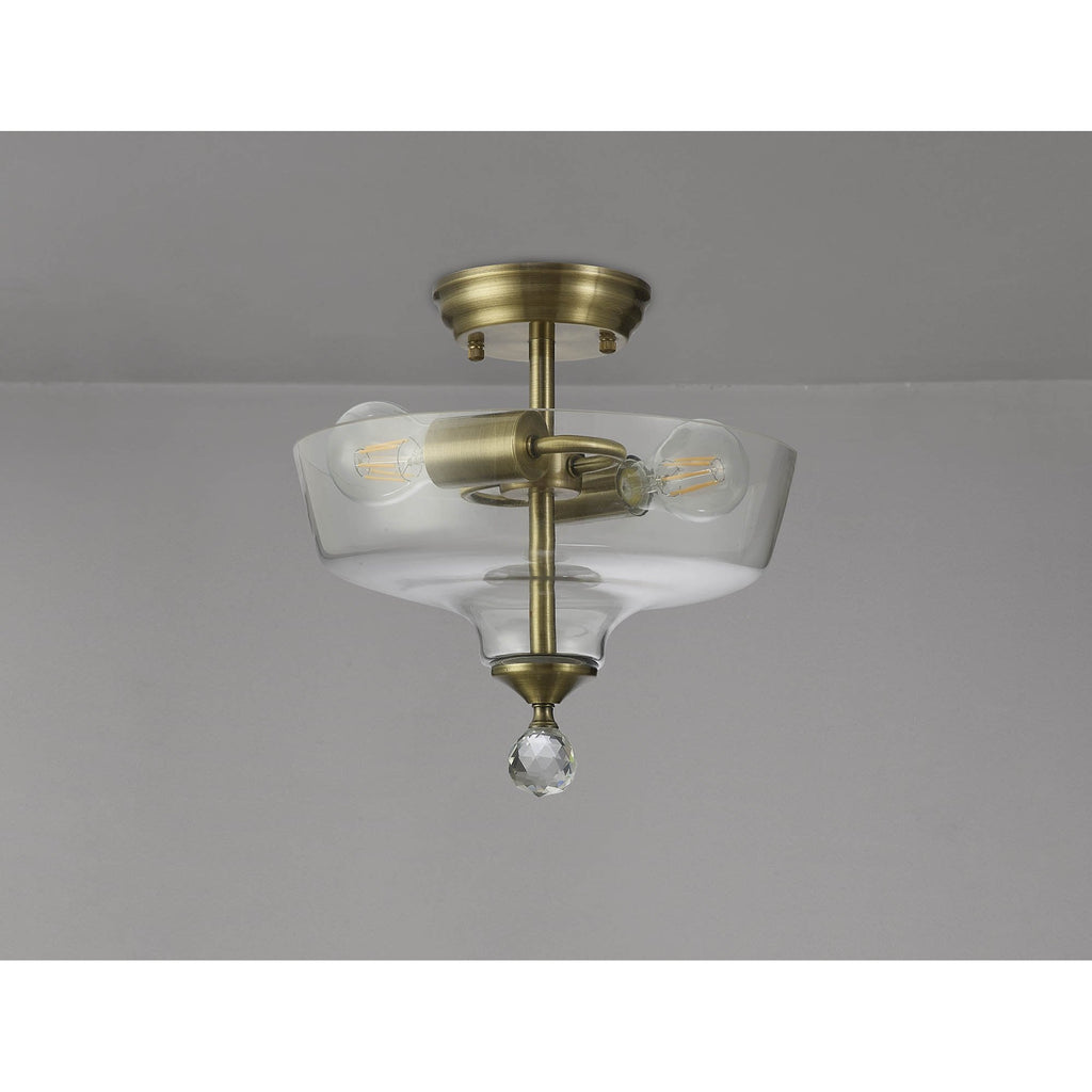 NLK16329 Tabion 2 Light Ceiling Light Antique Brass Clear