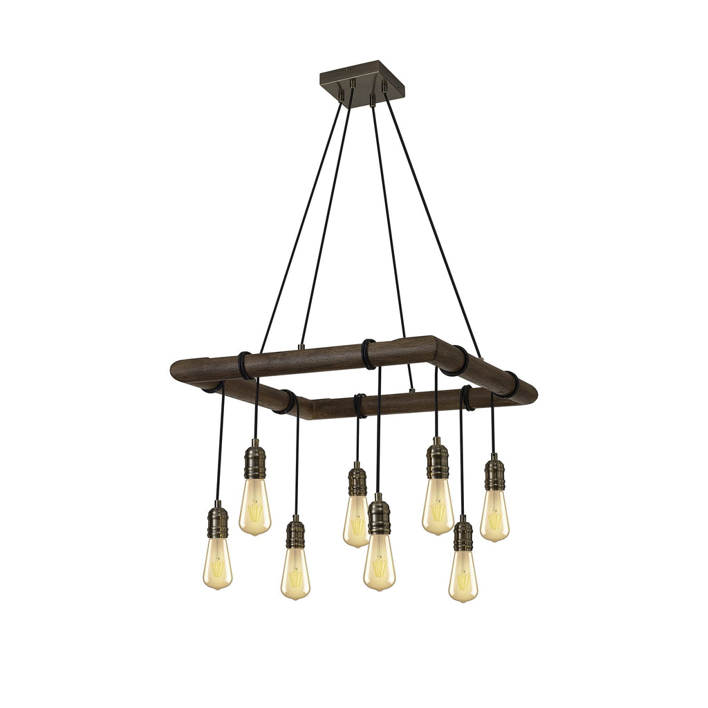 NL73309 Tuba 8 Light Square Pendant Medium Oak Antique Brass