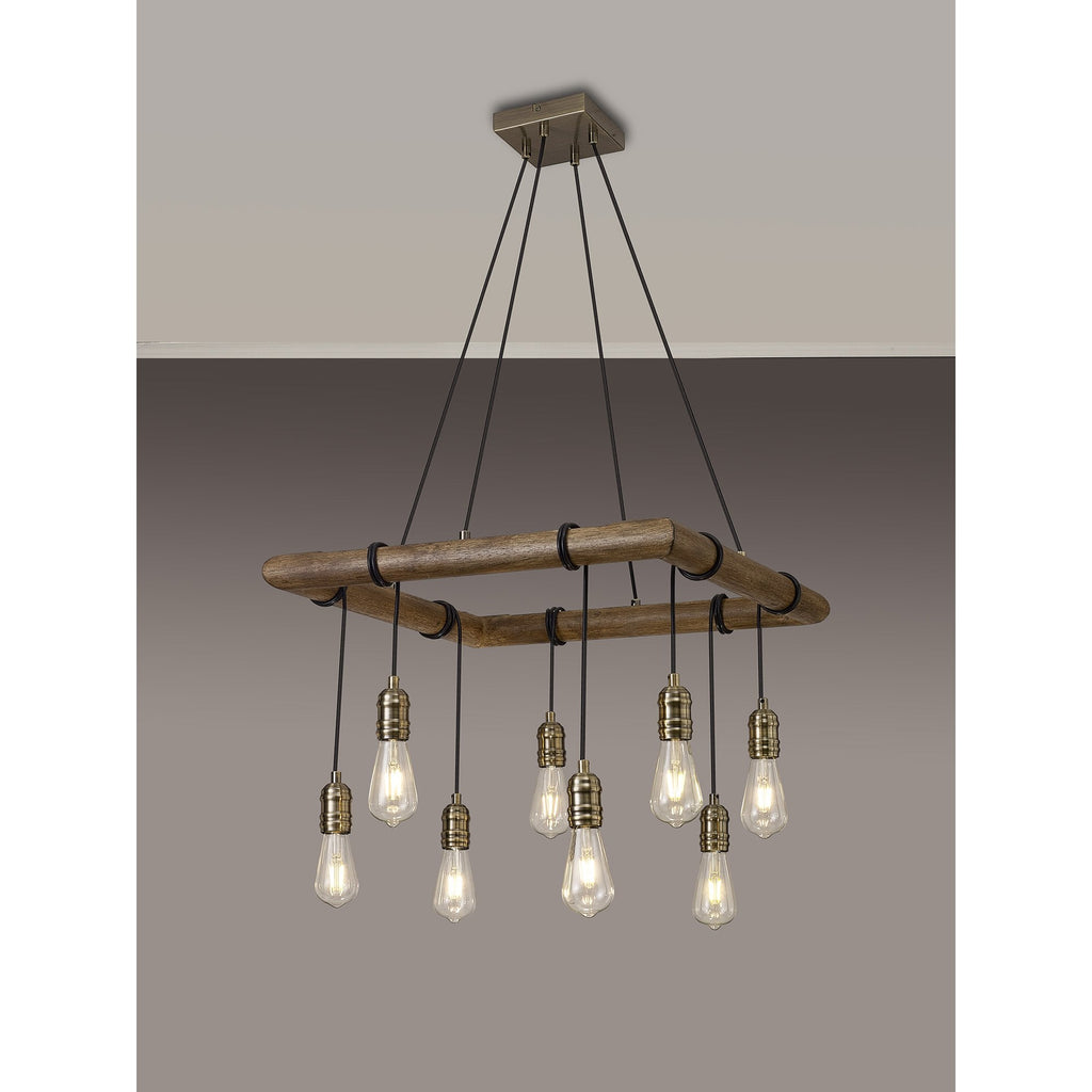 NL73309 Tuba 8 Light Square Pendant Medium Oak Antique Brass