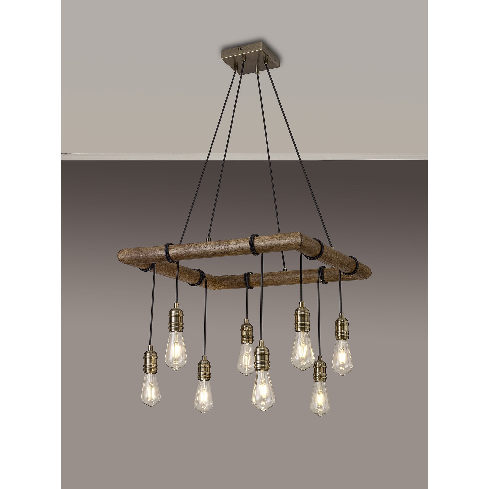 NL73309 Tuba 8 Light Square Pendant Medium Oak Antique Brass