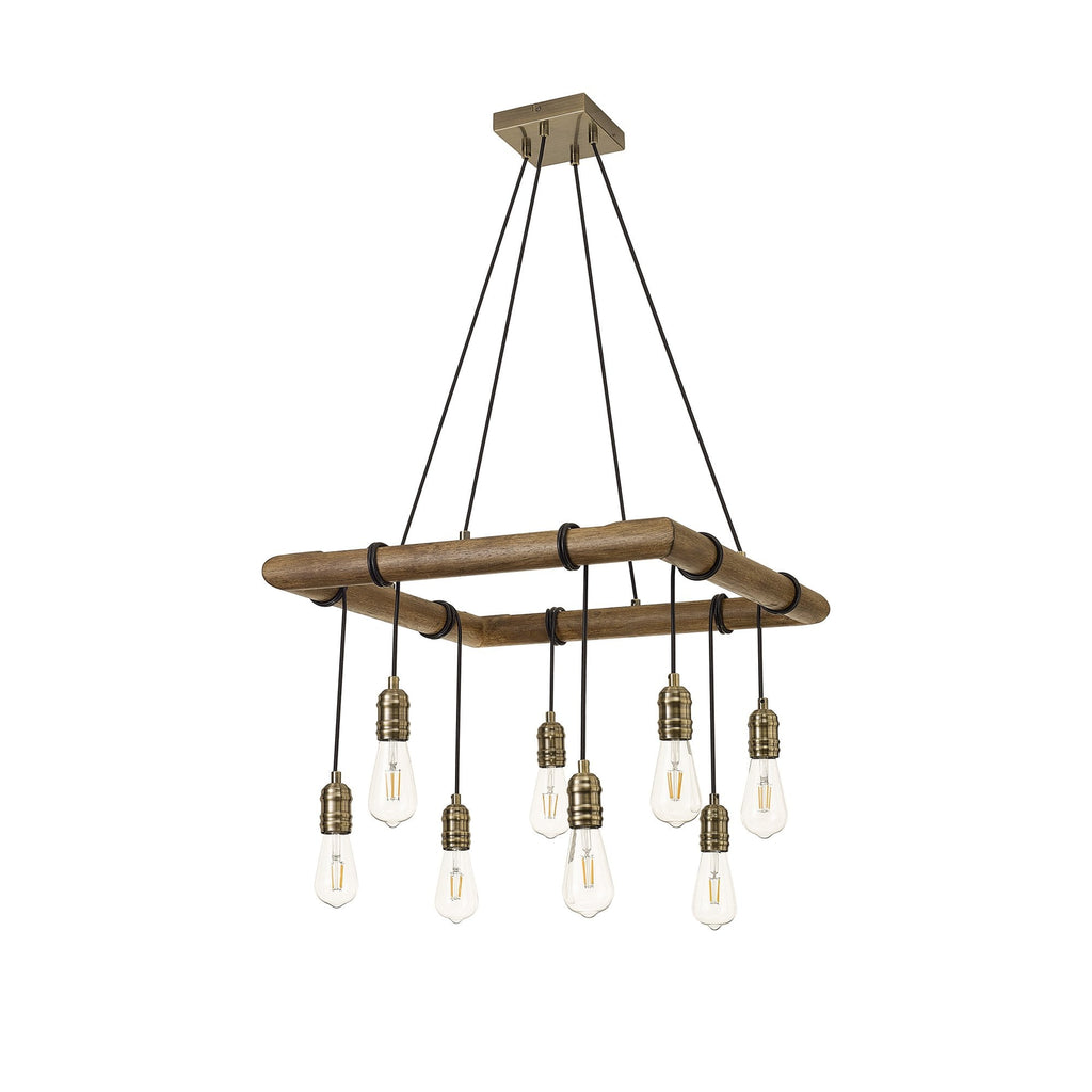 NL73309 Tuba 8 Light Square Pendant Medium Oak Antique Brass