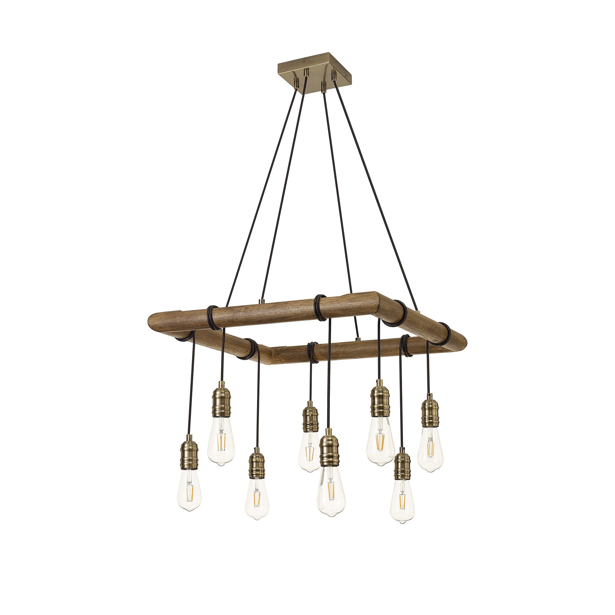 NL73309 Tuba 8 Light Square Pendant Medium Oak Antique Brass