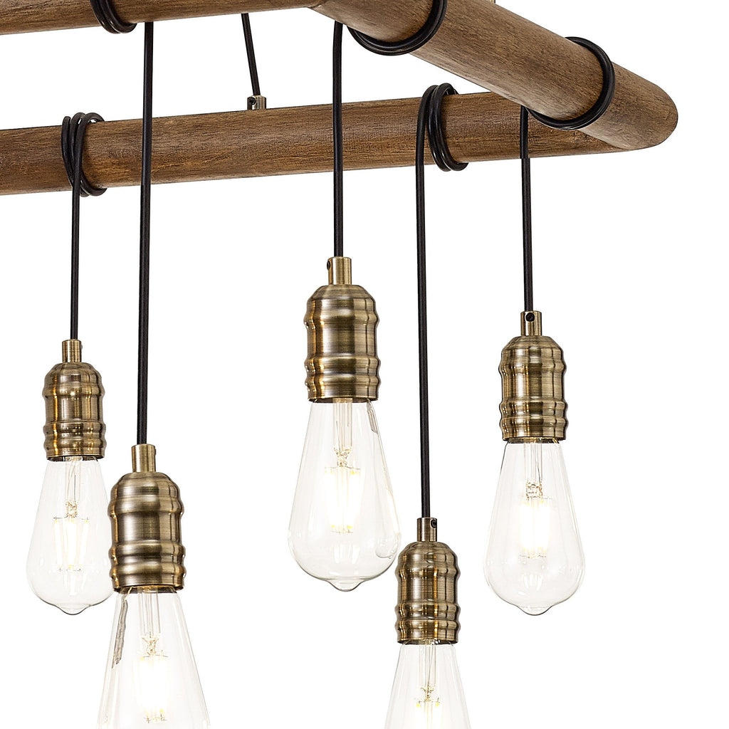 NL73309 Tuba 8 Light Square Pendant Medium Oak Antique Brass