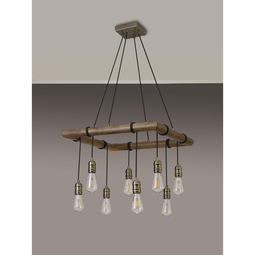 NL73309 Tuba 8 Light Square Pendant Medium Oak Antique Brass