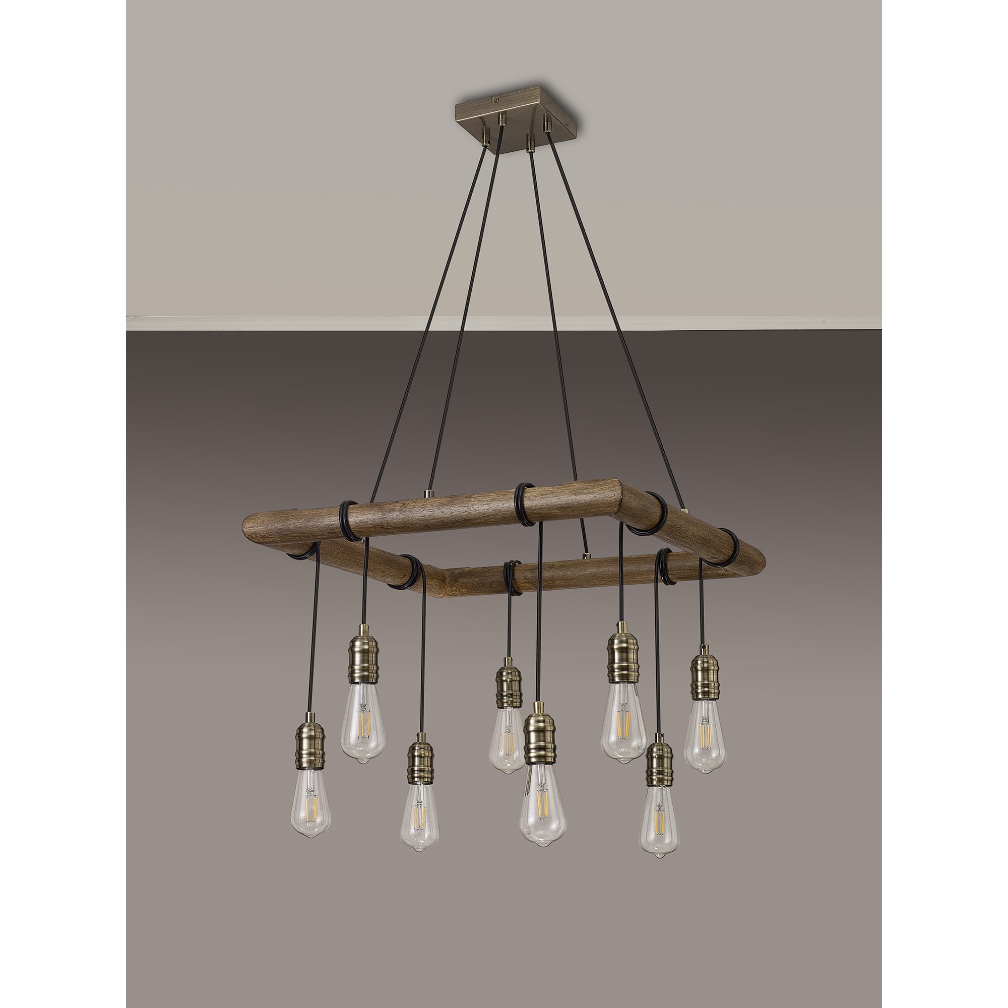 NL73309 Tuba 8 Light Square Pendant Medium Oak Antique Brass