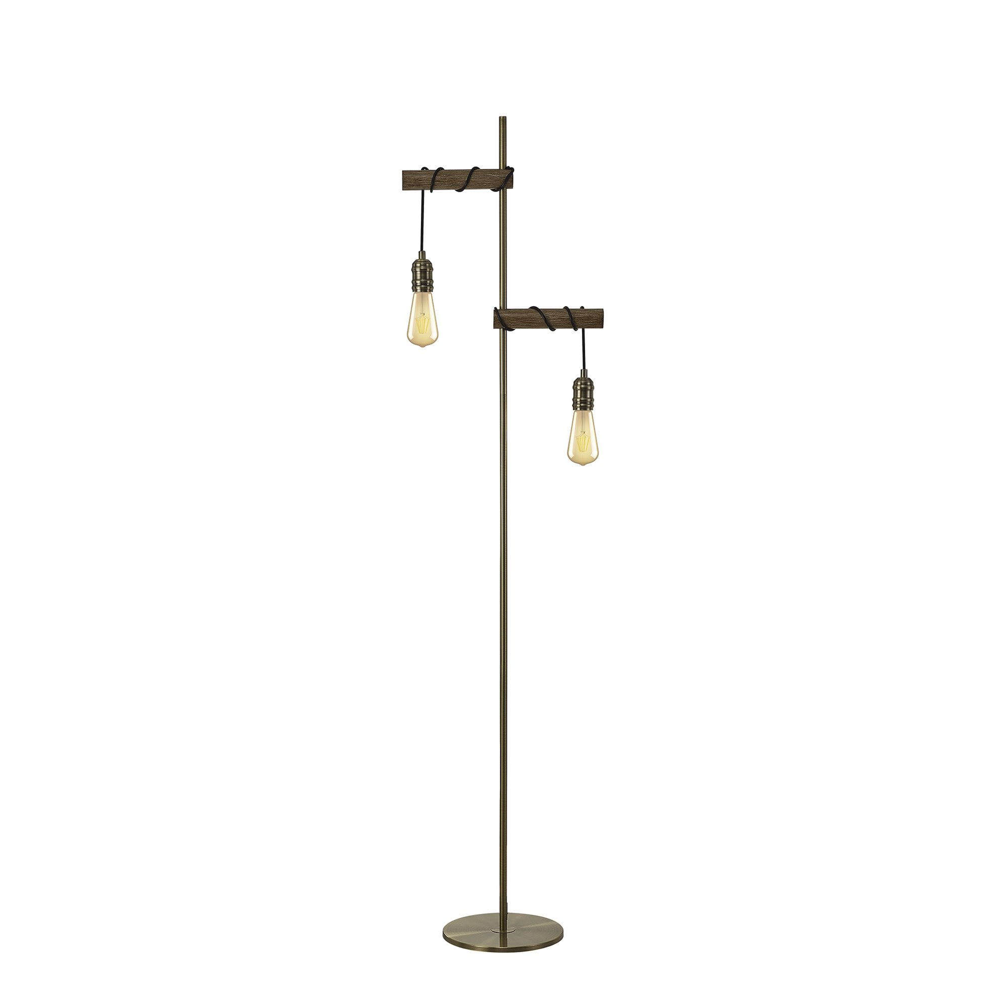 Tuba 2 Light Floor  Lamp Medium Oak Antique Brass