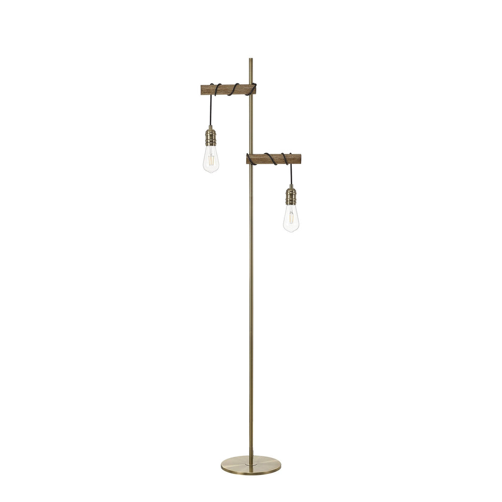 NL83549 Tuba 2 Light Floor Lamp Medium Oak Antique Brass