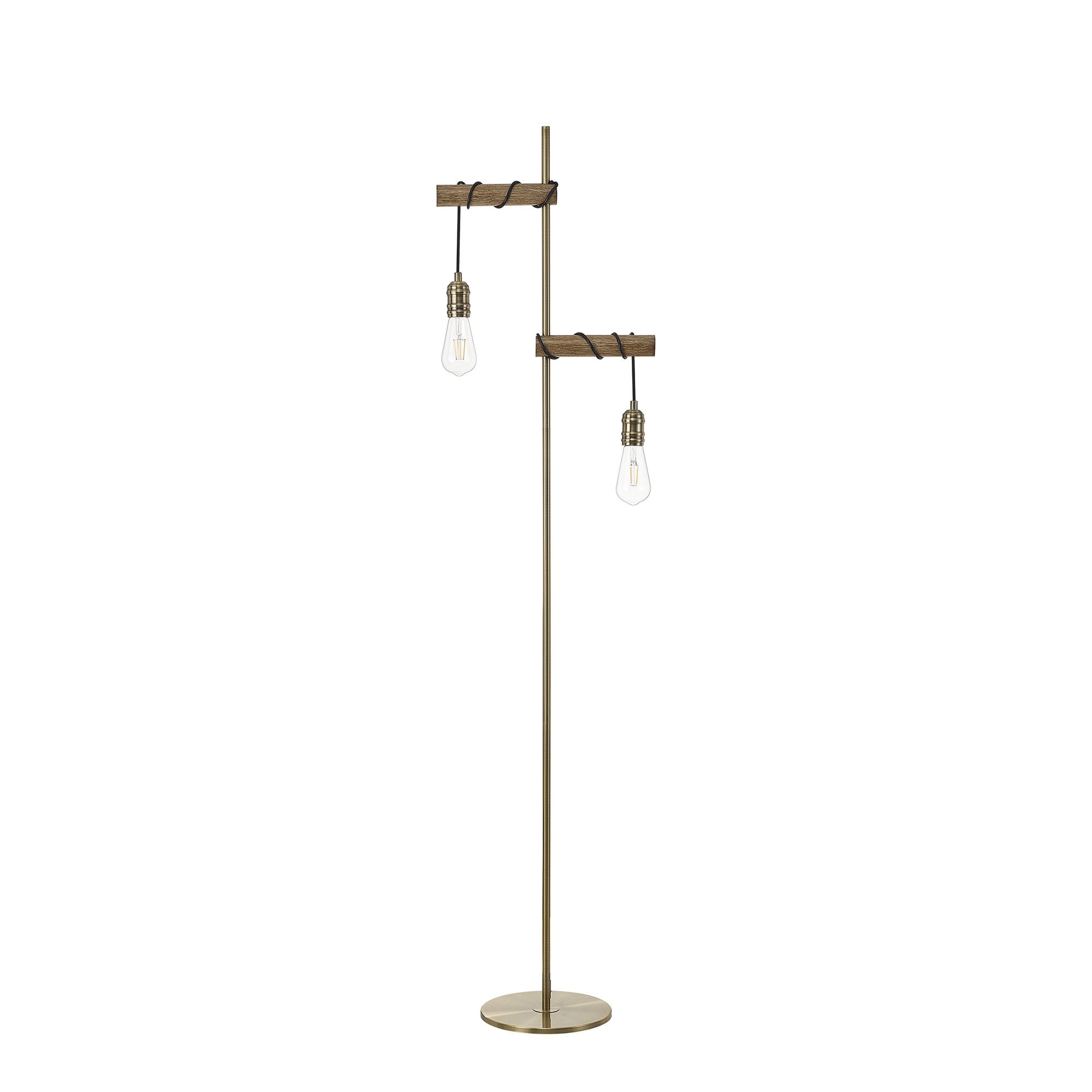 Tuba 2 Light Floor  Lamp Medium Oak Antique Brass