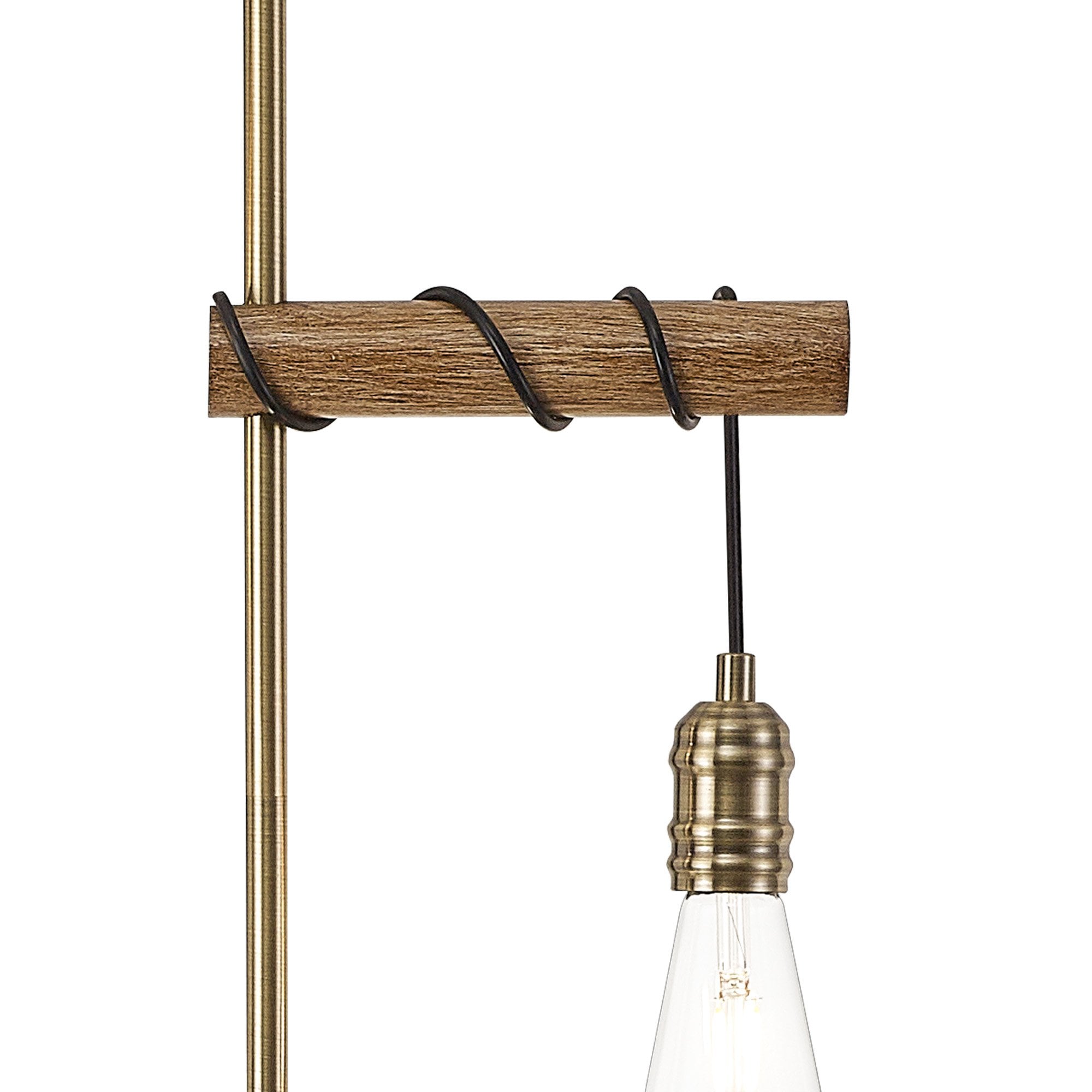 Tuba 2 Light Floor  Lamp Medium Oak Antique Brass
