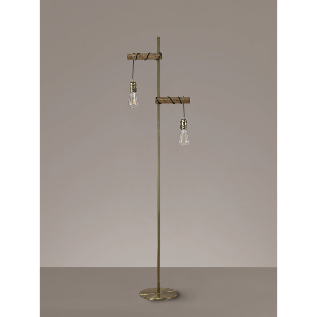 NL83549 Tuba 2 Light Floor Lamp Medium Oak Antique Brass