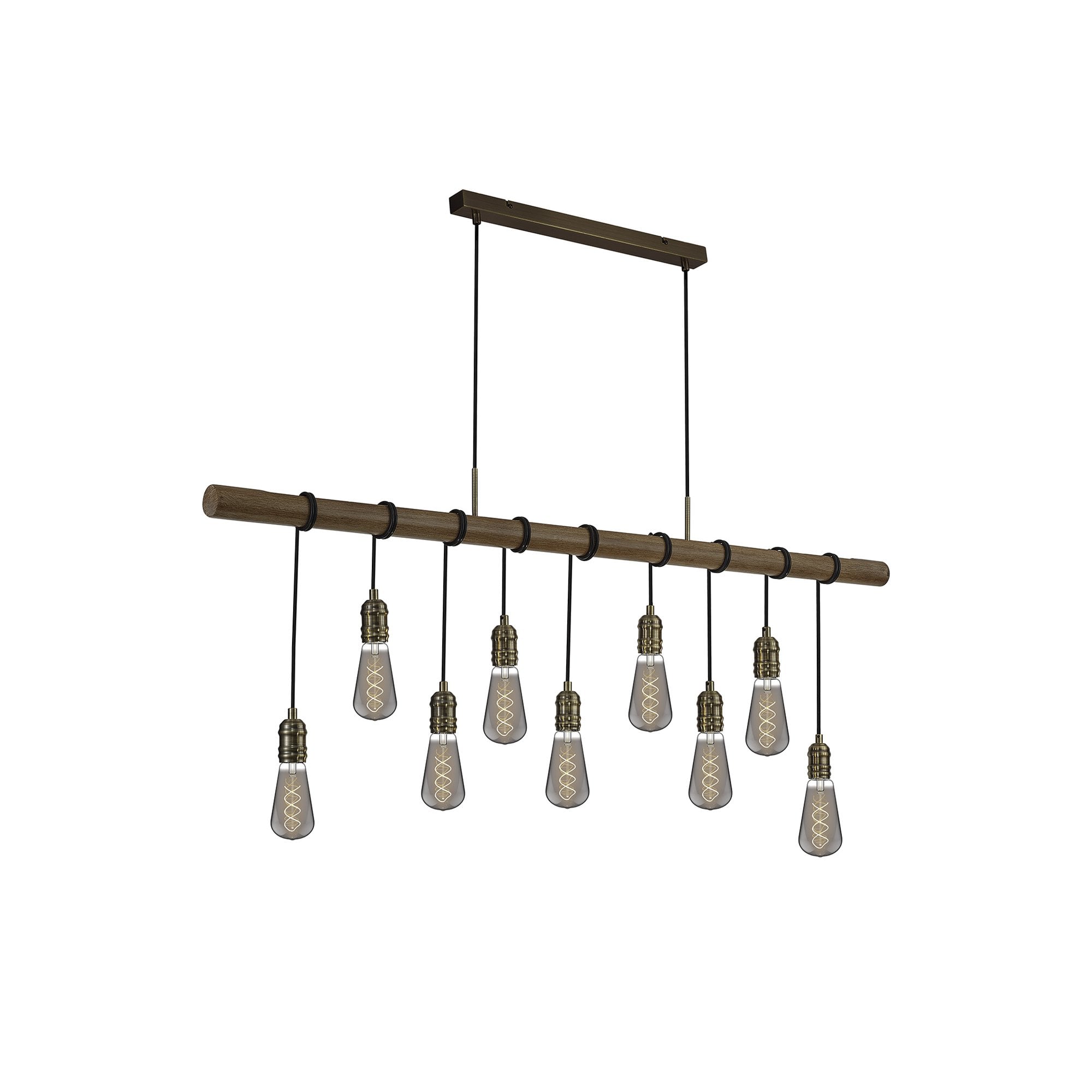 NL83559 Tuba 9 Light Pendant Medium Oak Antique Brass