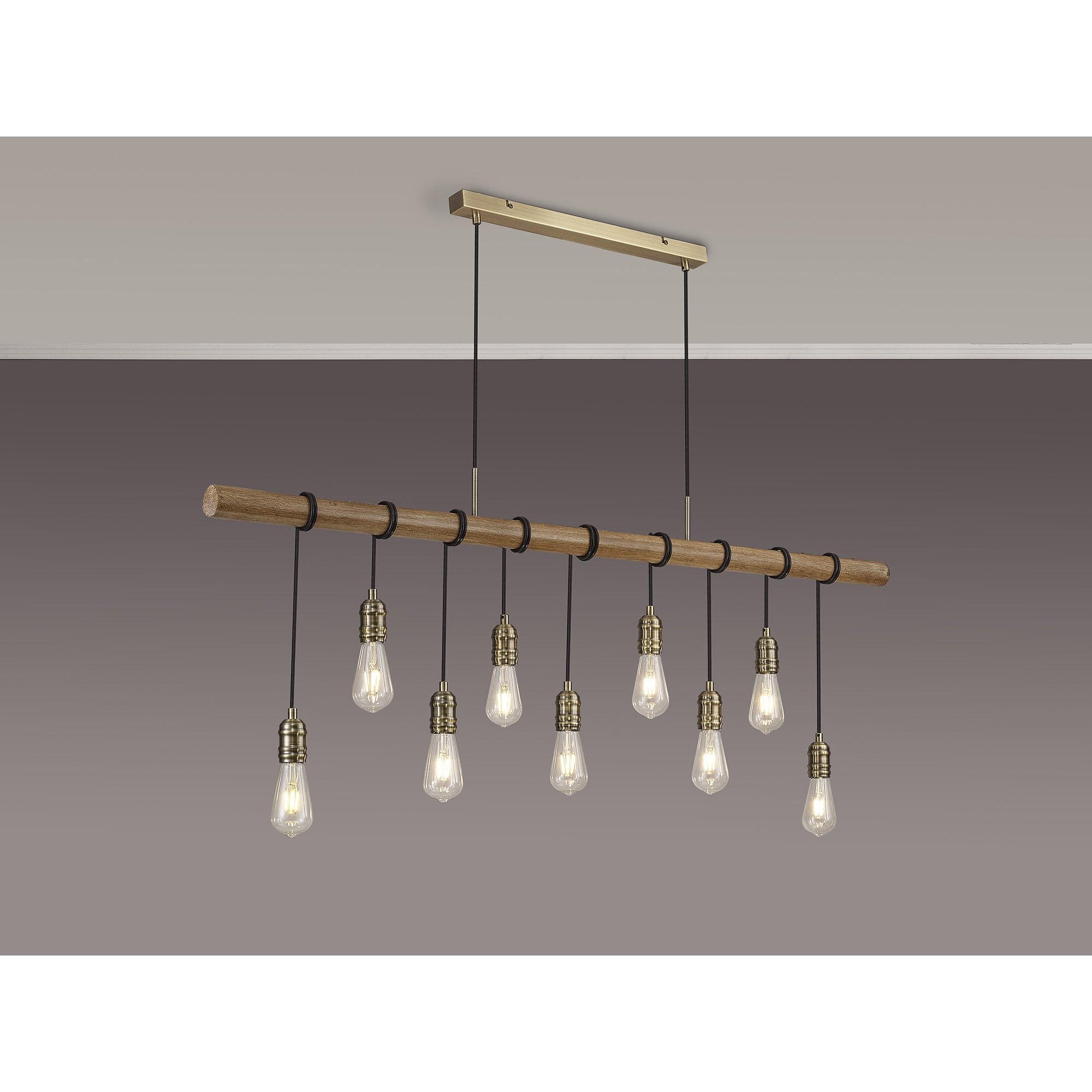 NL83559 Tuba 9 Light Pendant Medium Oak Antique Brass