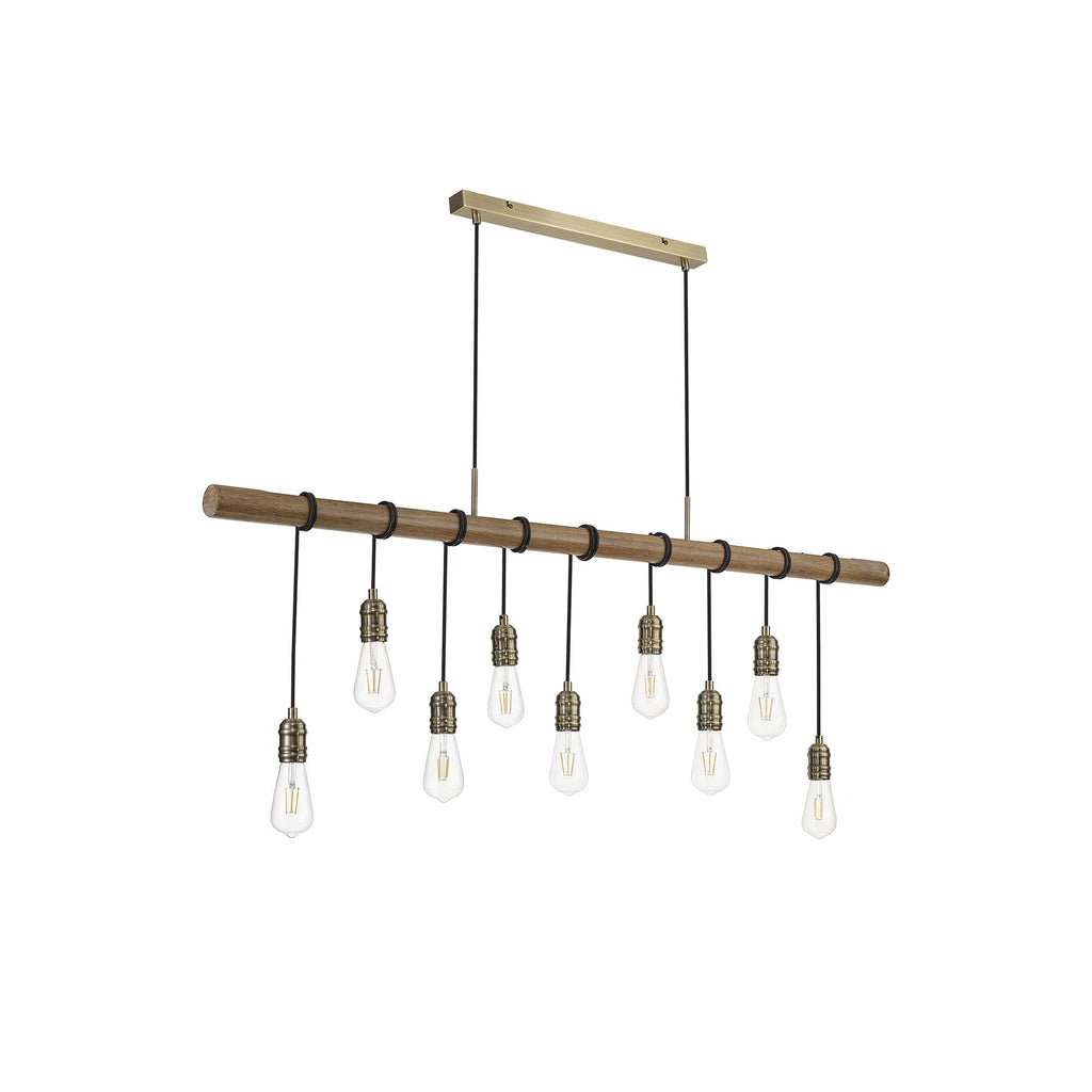 NL83559 Tuba 9 Light Pendant Medium Oak Antique Brass