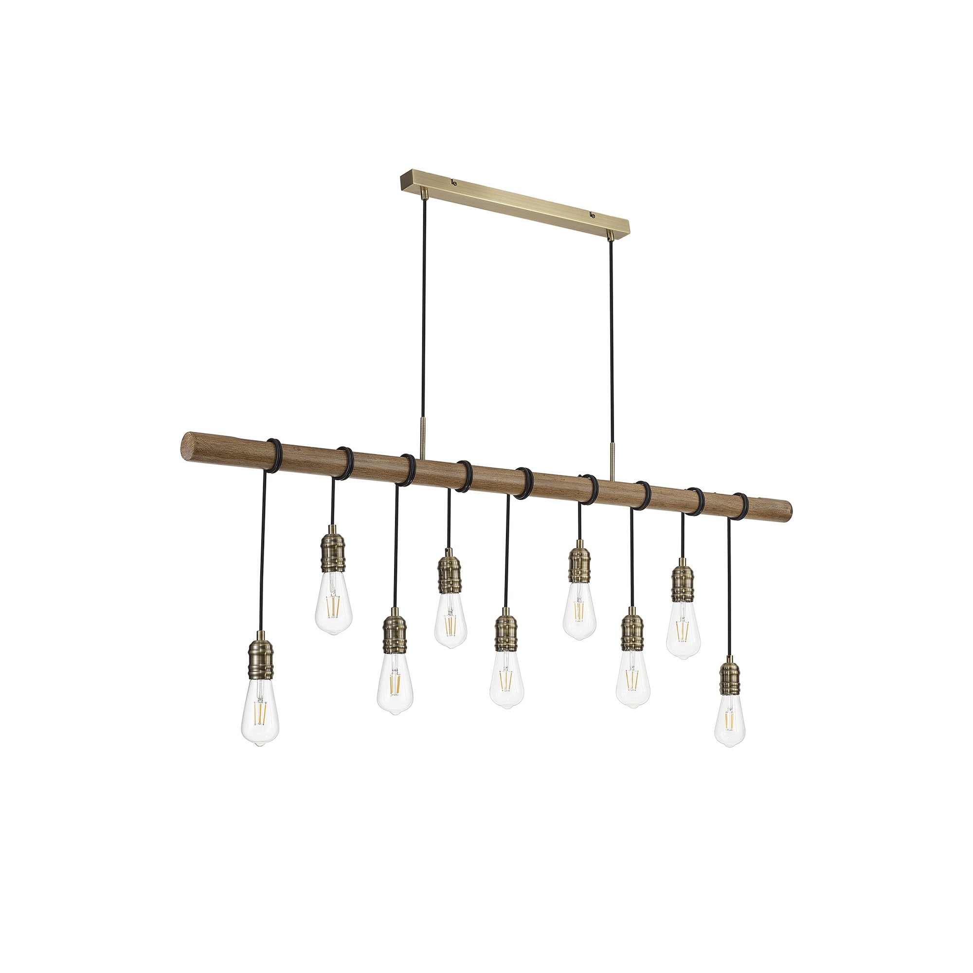 NL83559 Tuba 9 Light Pendant Medium Oak Antique Brass