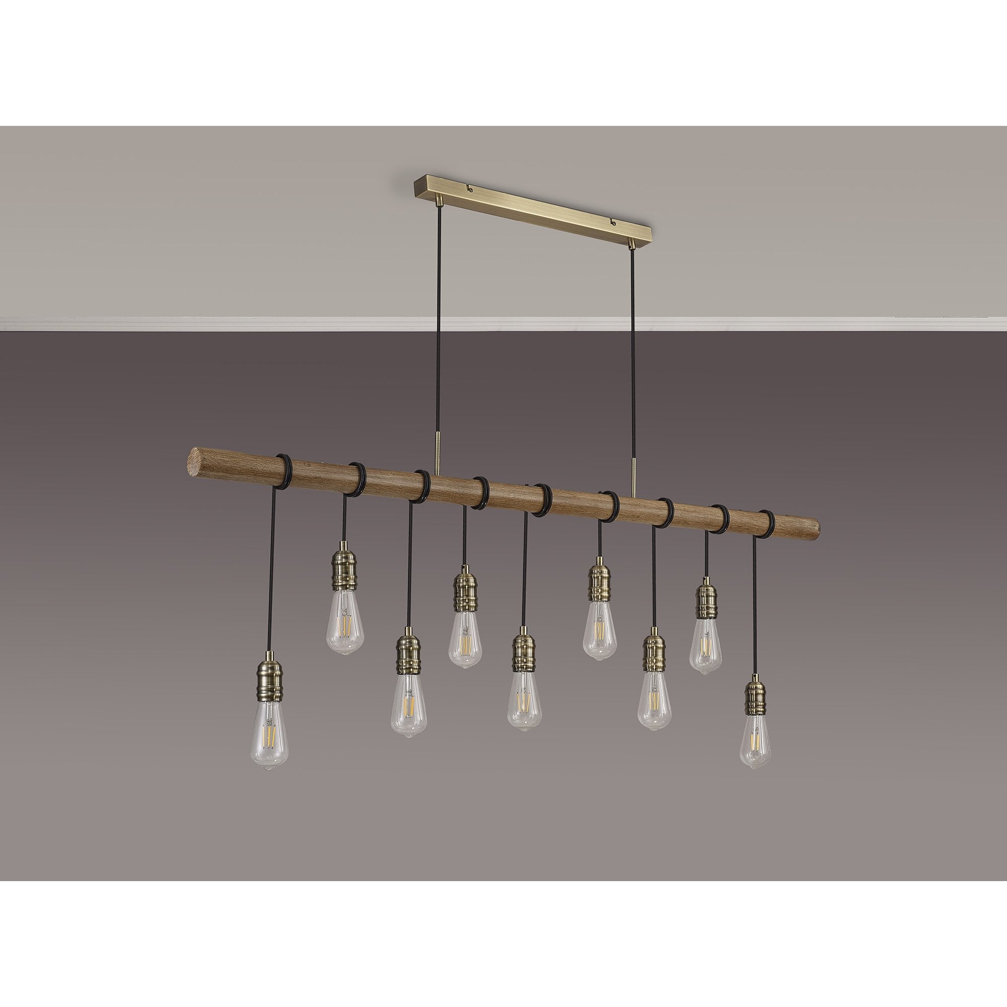NL83559 Tuba 9 Light Pendant Medium Oak Antique Brass