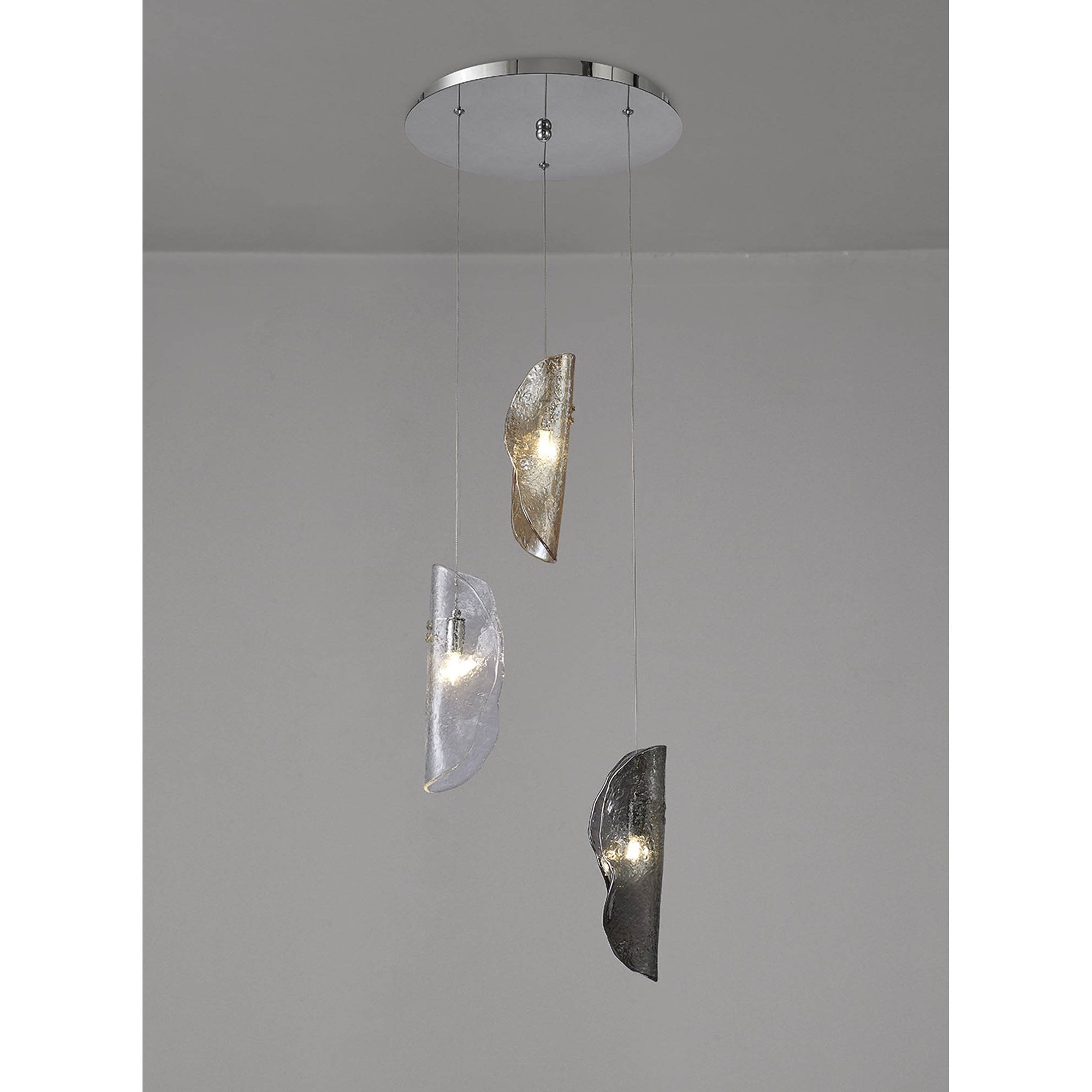 NL90549 Washington 3 Light Pendant Polished Chrome Amber/Clear/Smoked