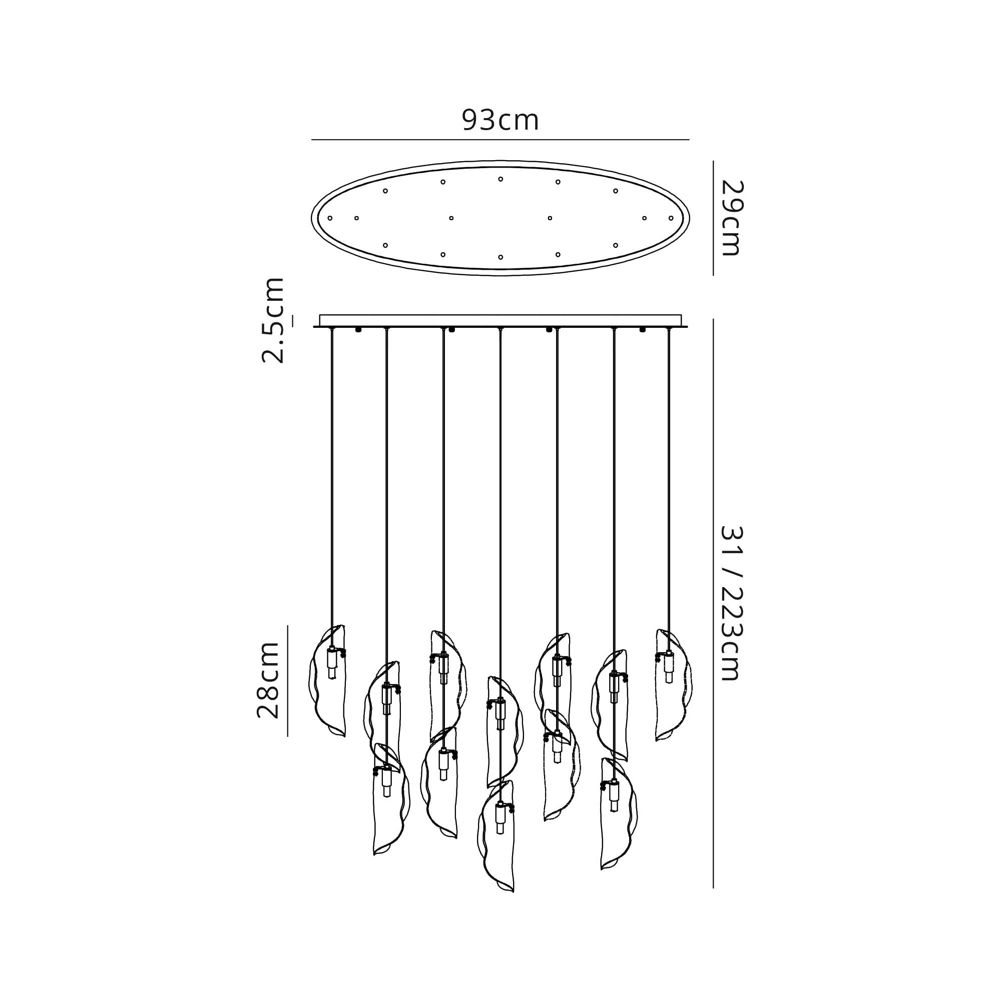 NL91409 Washington 12 Light Oval Pendant Polished Chrome Amber/Clear/Smoked