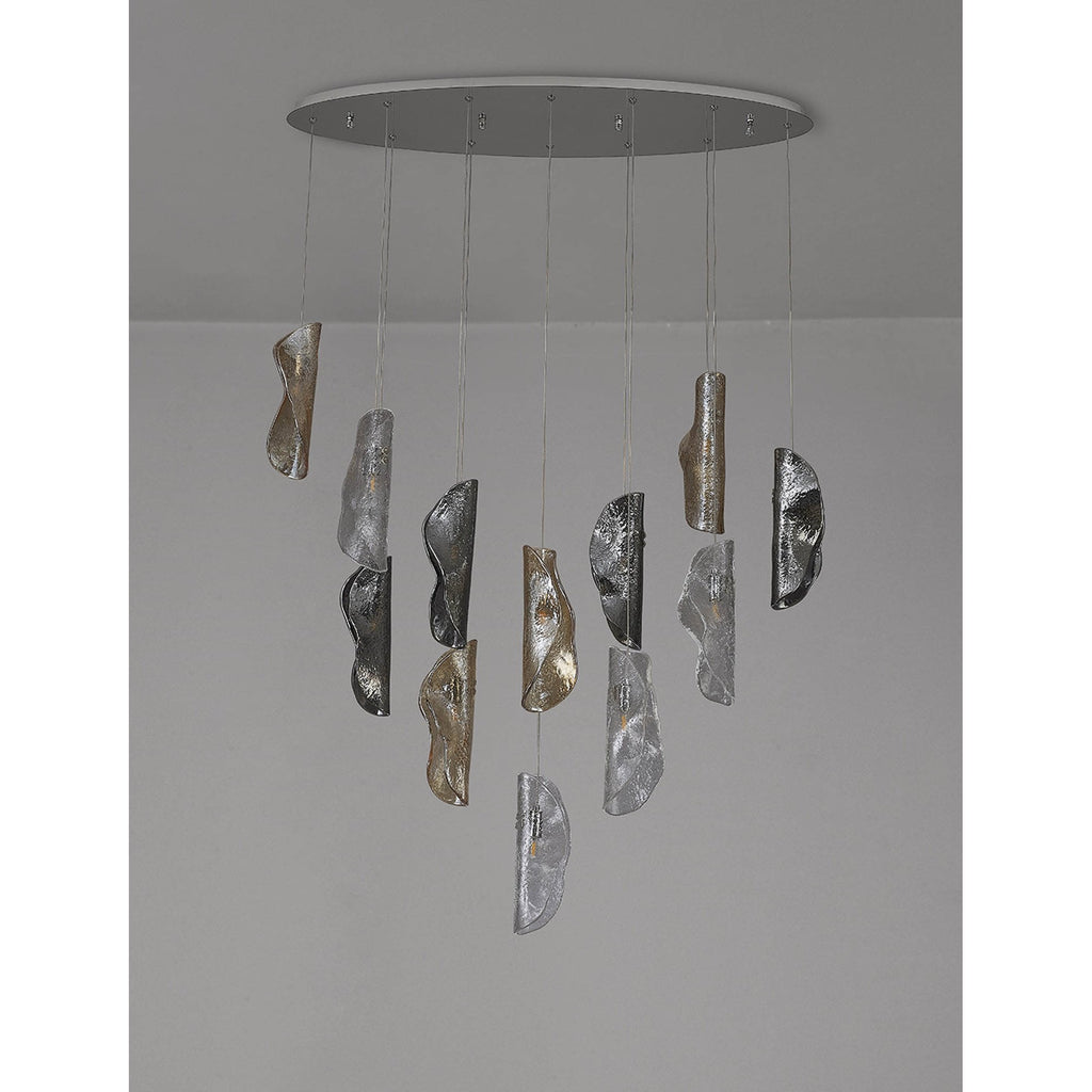 NL91409 Washington 12 Light Oval Pendant Polished Chrome Amber/Clear/Smoked