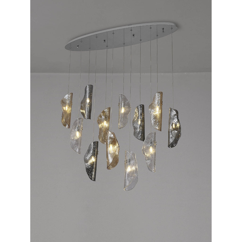 NL91409 Washington 12 Light Oval Pendant Polished Chrome Amber/Clear/Smoked