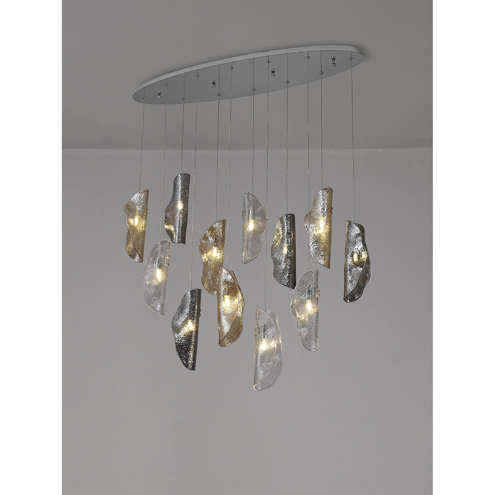 NL91409 Washington 12 Light Oval Pendant Polished Chrome Amber/Clear/Smoked