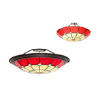 NL72359 Archie Tiffany Non-electric Up Lighter Shade Cream/Red/Clear Crystal Centre/Aged Antique Brass Trim