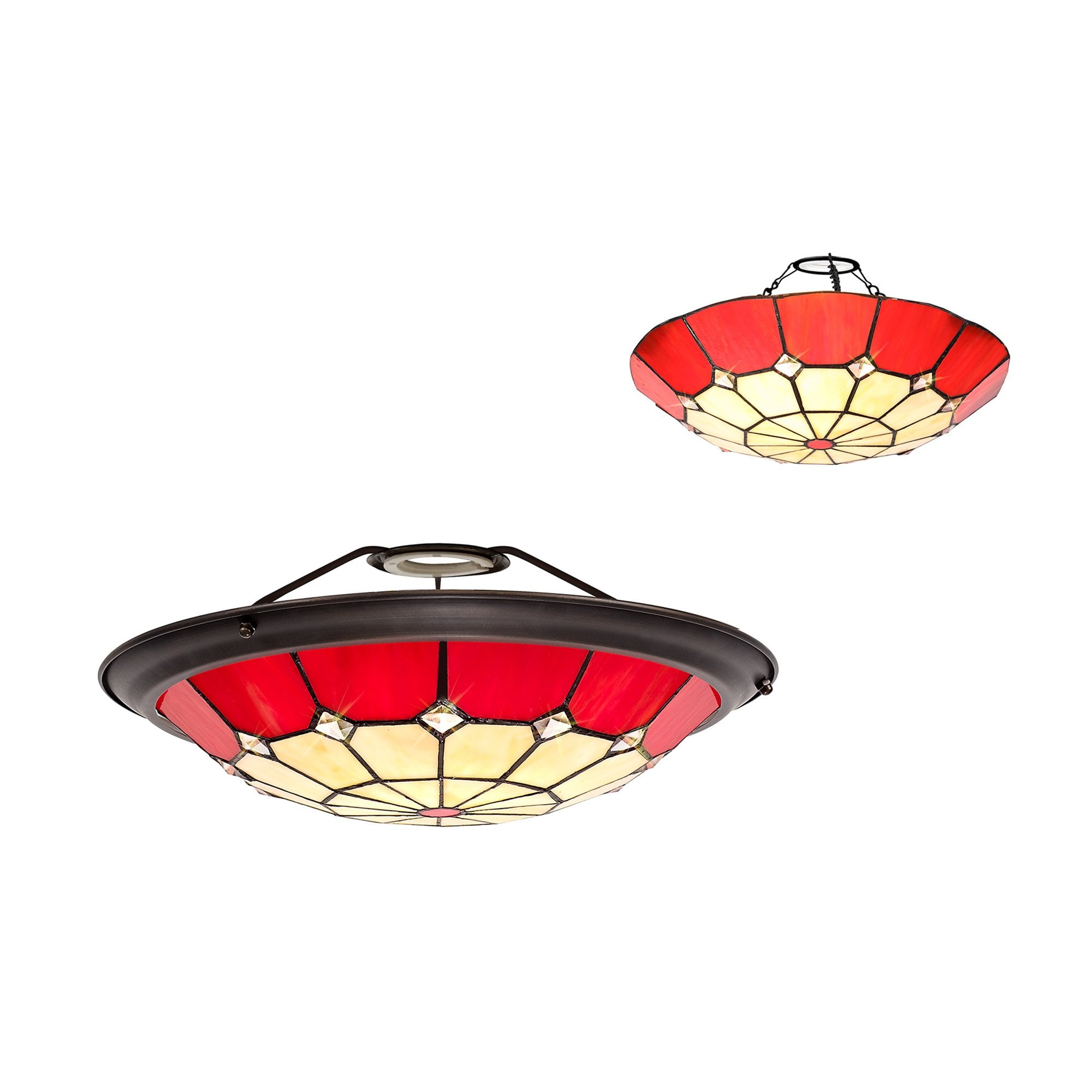 NL72359 Archie Tiffany Non-electric Up Lighter Shade Cream/Red/Clear Crystal Centre/Aged Antique Brass Trim