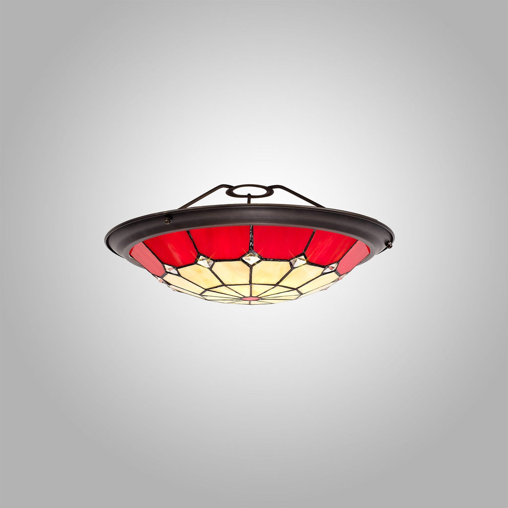 NL72359 Archie Tiffany Non-electric Up Lighter Shade Cream/Red/Clear Crystal Centre/Aged Antique Brass Trim