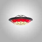 NL72359 Archie Tiffany Non-electric Up Lighter Shade Cream/Red/Clear Crystal Centre/Aged Antique Brass Trim