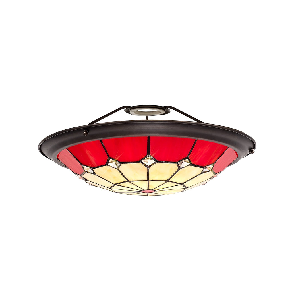 NL72359 Archie Tiffany Non-electric Up Lighter Shade Cream/Red/Clear Crystal Centre/Aged Antique Brass Trim