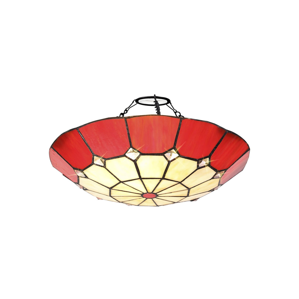 NL72359 Archie Tiffany Non-electric Up Lighter Shade Cream/Red/Clear Crystal Centre/Aged Antique Brass Trim