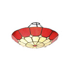 NL72359 Archie Tiffany Non-electric Up Lighter Shade Cream/Red/Clear Crystal Centre/Aged Antique Brass Trim