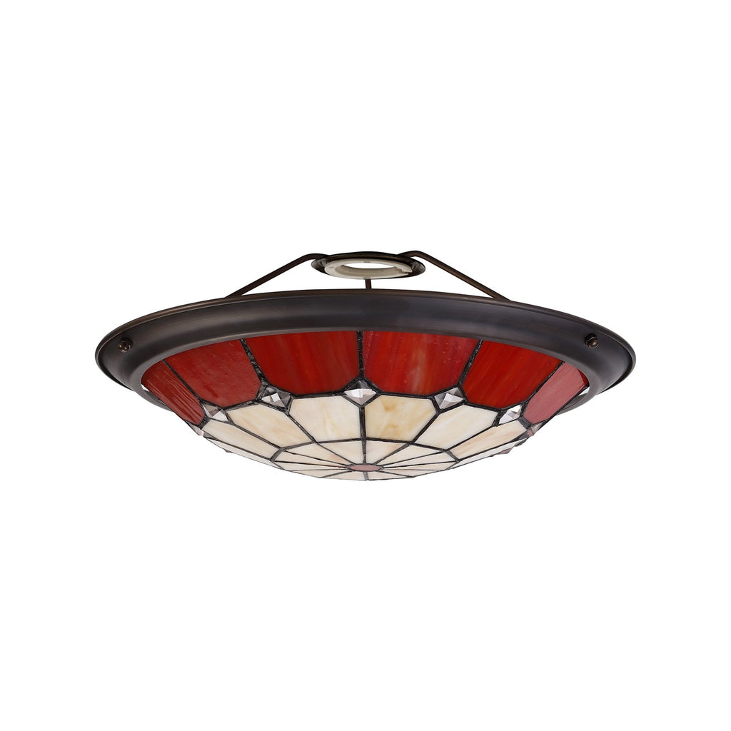 NL72359 Archie Tiffany Non-electric Up Lighter Shade Cream/Red/Clear Crystal Centre/Aged Antique Brass Trim