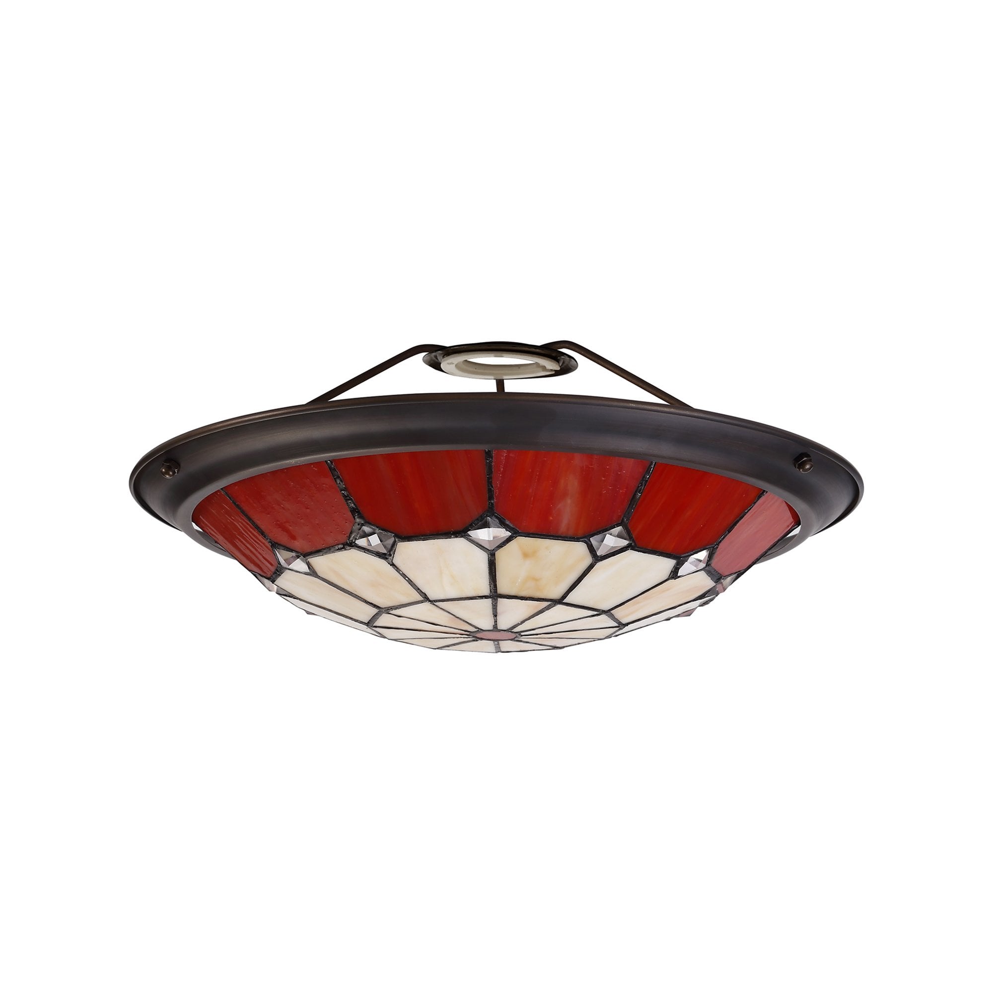 NL72359 Archie Tiffany Non-electric Up Lighter Shade Cream/Red/Clear Crystal Centre/Aged Antique Brass Trim