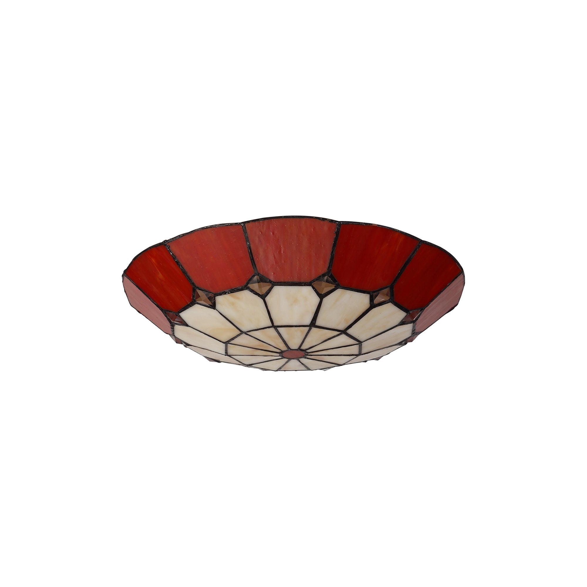 NL72359 Archie Tiffany Non-electric Up Lighter Shade Cream/Red/Clear Crystal Centre/Aged Antique Brass Trim