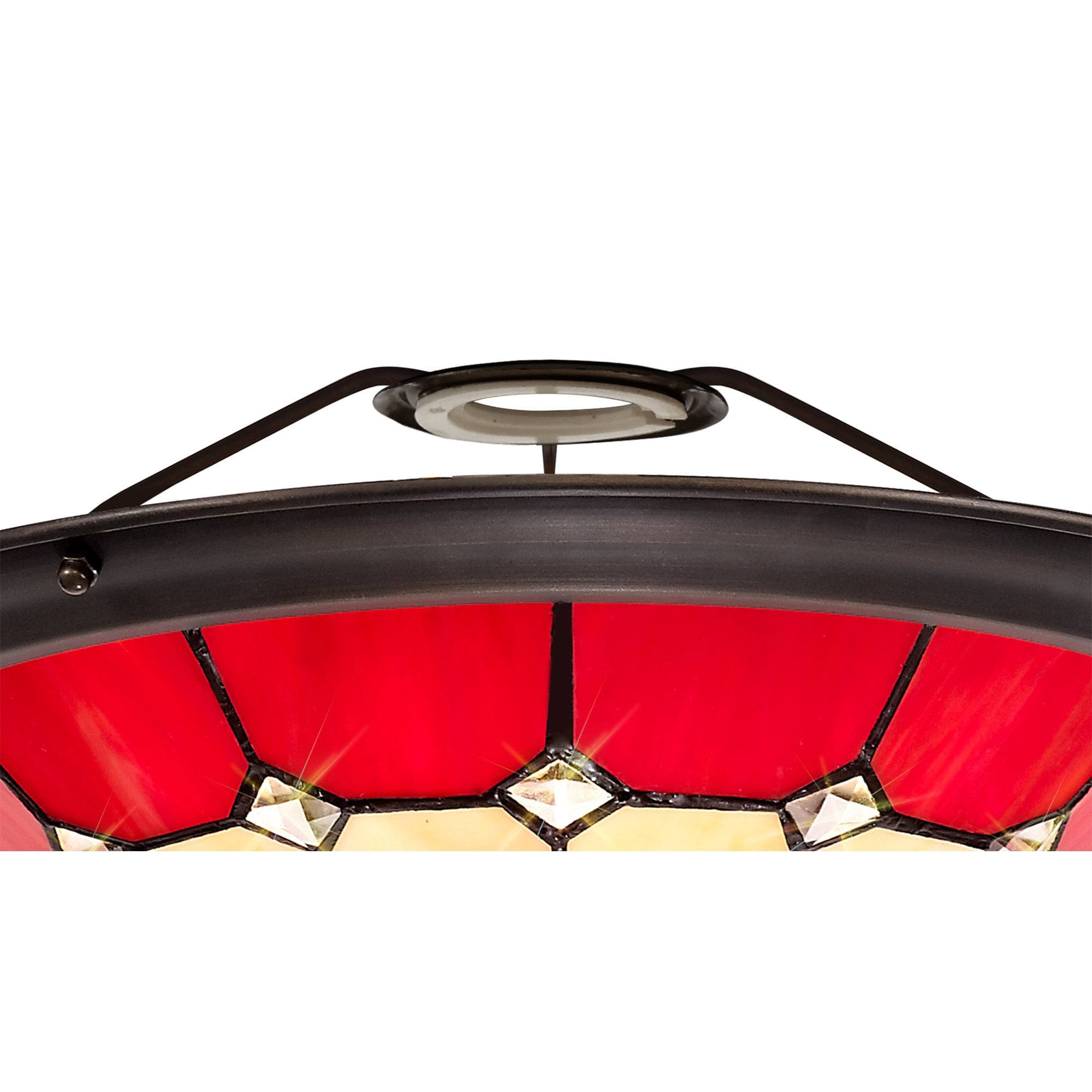 NL72359 Archie Tiffany Non-electric Up Lighter Shade Cream/Red/Clear Crystal Centre/Aged Antique Brass Trim