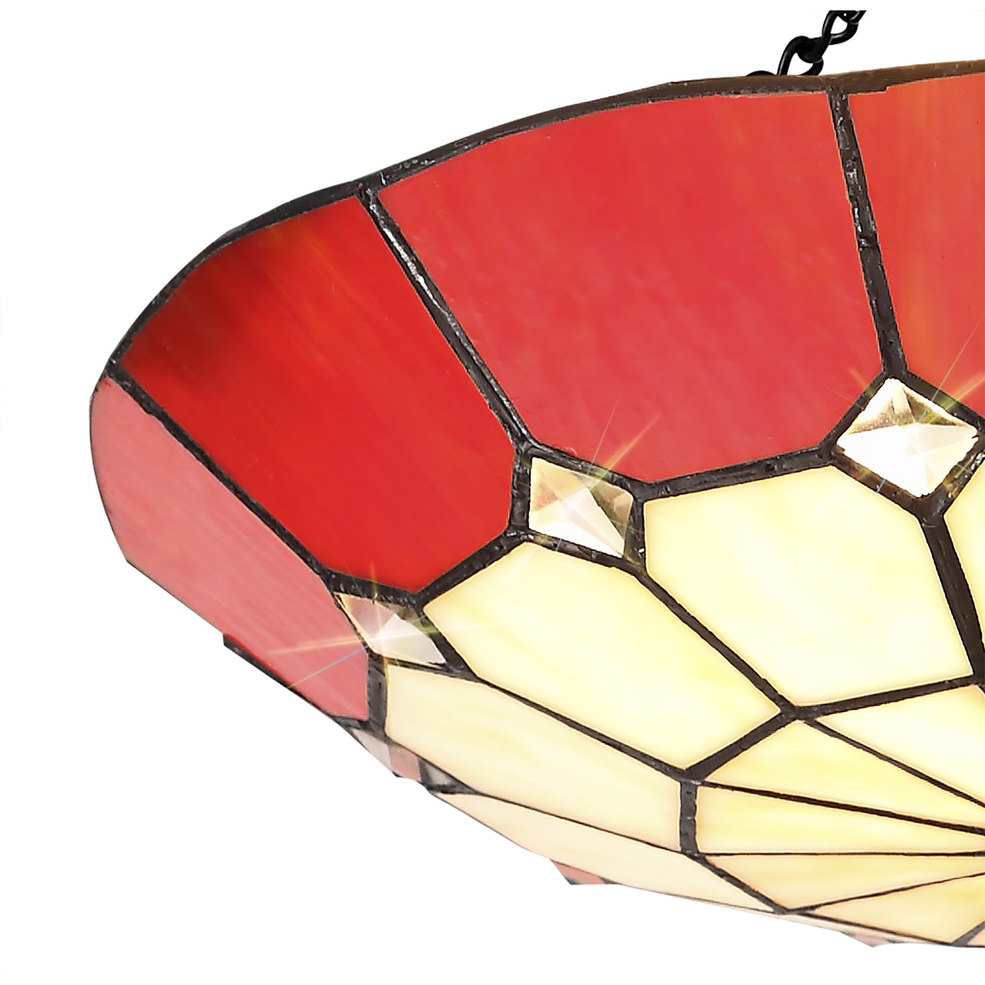 NL72359 Archie Tiffany Non-electric Up Lighter Shade Cream/Red/Clear Crystal Centre/Aged Antique Brass Trim