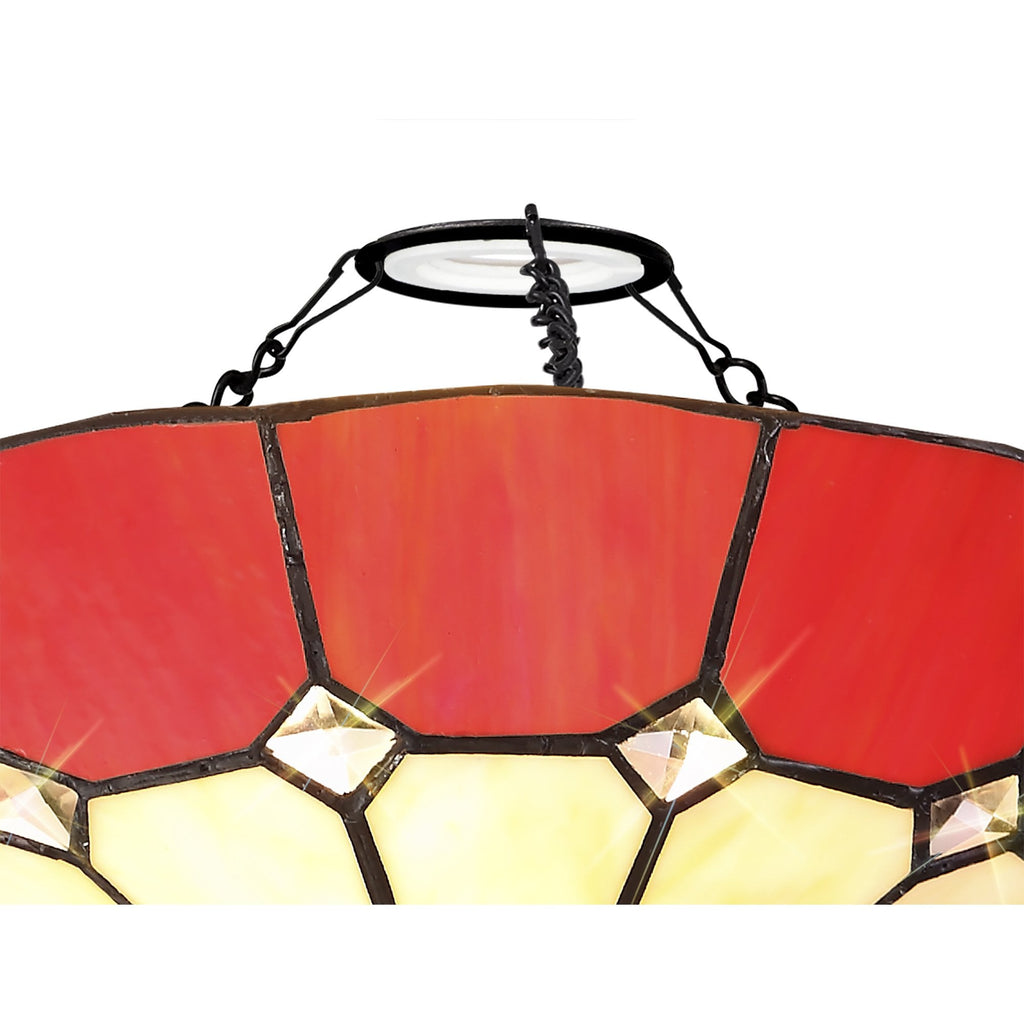 NL72359 Archie Tiffany Non-electric Up Lighter Shade Cream/Red/Clear Crystal Centre/Aged Antique Brass Trim