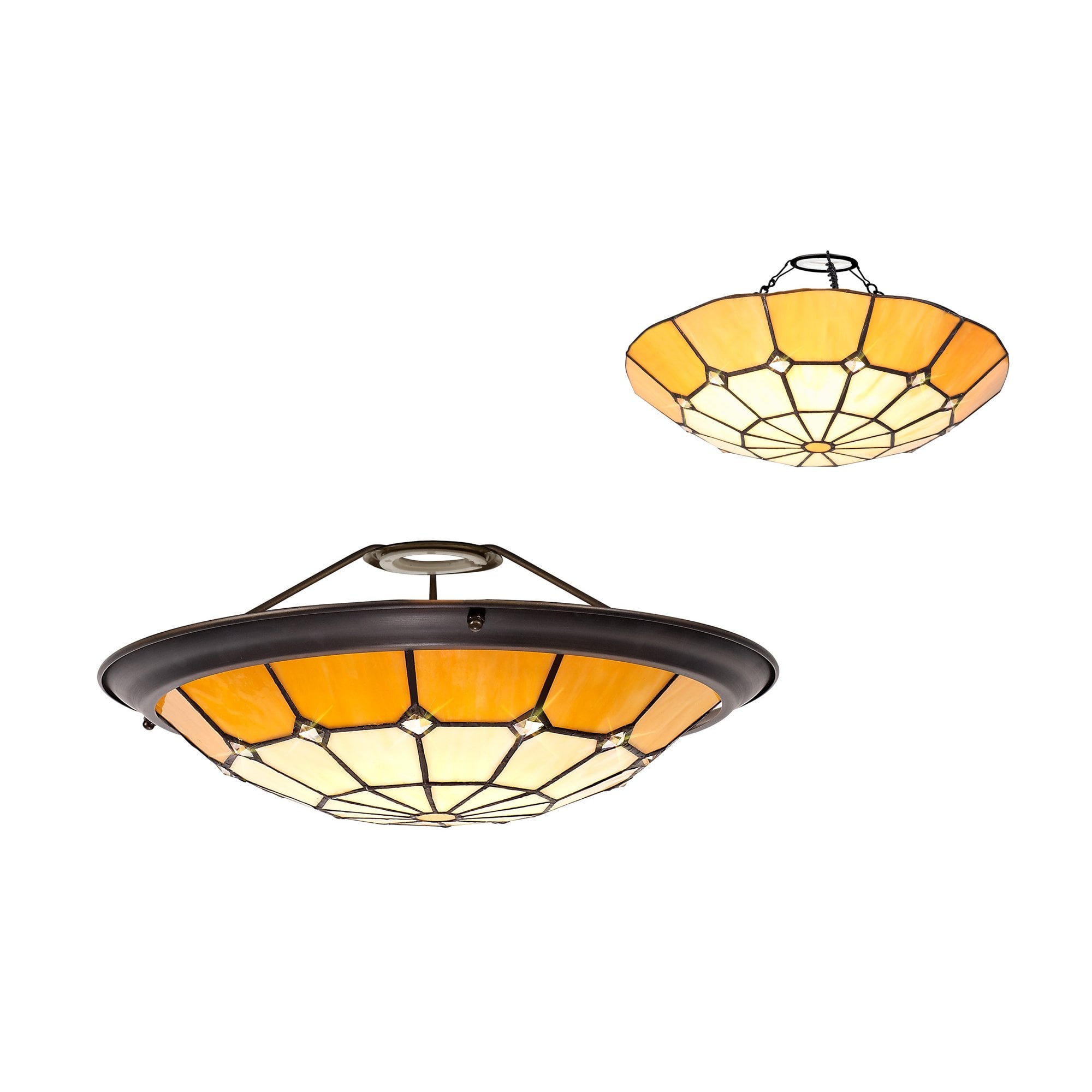 NL72369 Archie Tiffany Non-electric Up Lighter Shade Cream/Beige/Clear Crystal Centre/Aged Antique Brass Trim