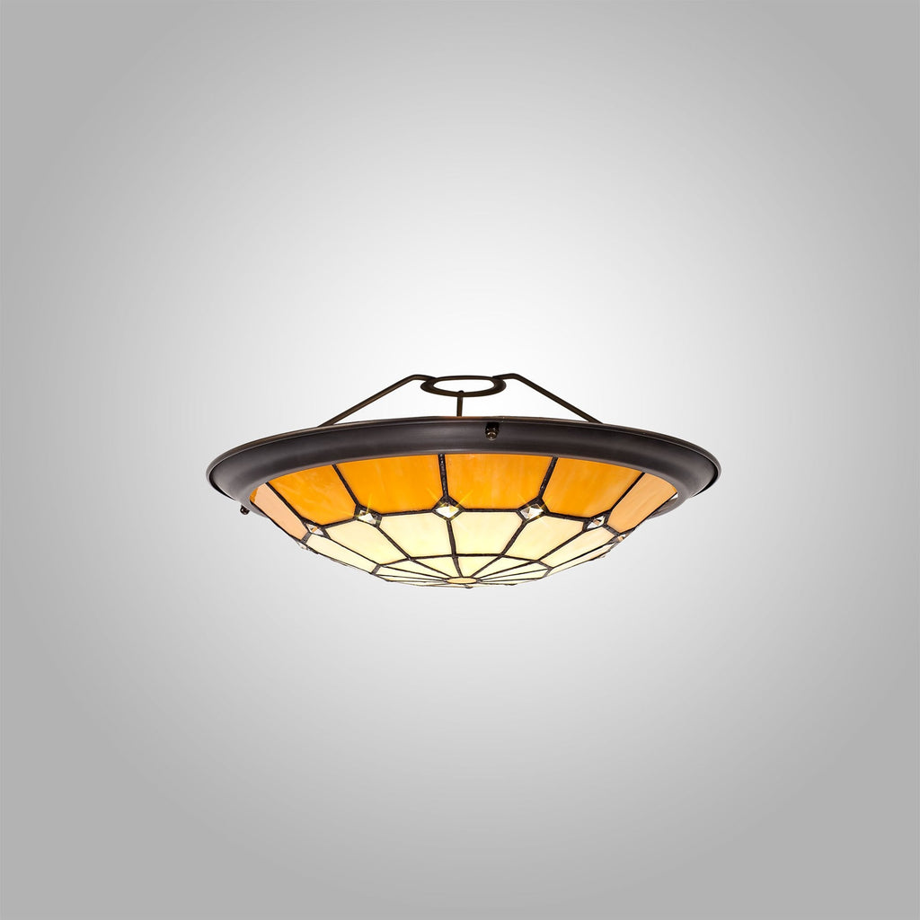 NL72369 Archie Tiffany Non-electric Up Lighter Shade Cream/Beige/Clear Crystal Centre/Aged Antique Brass Trim