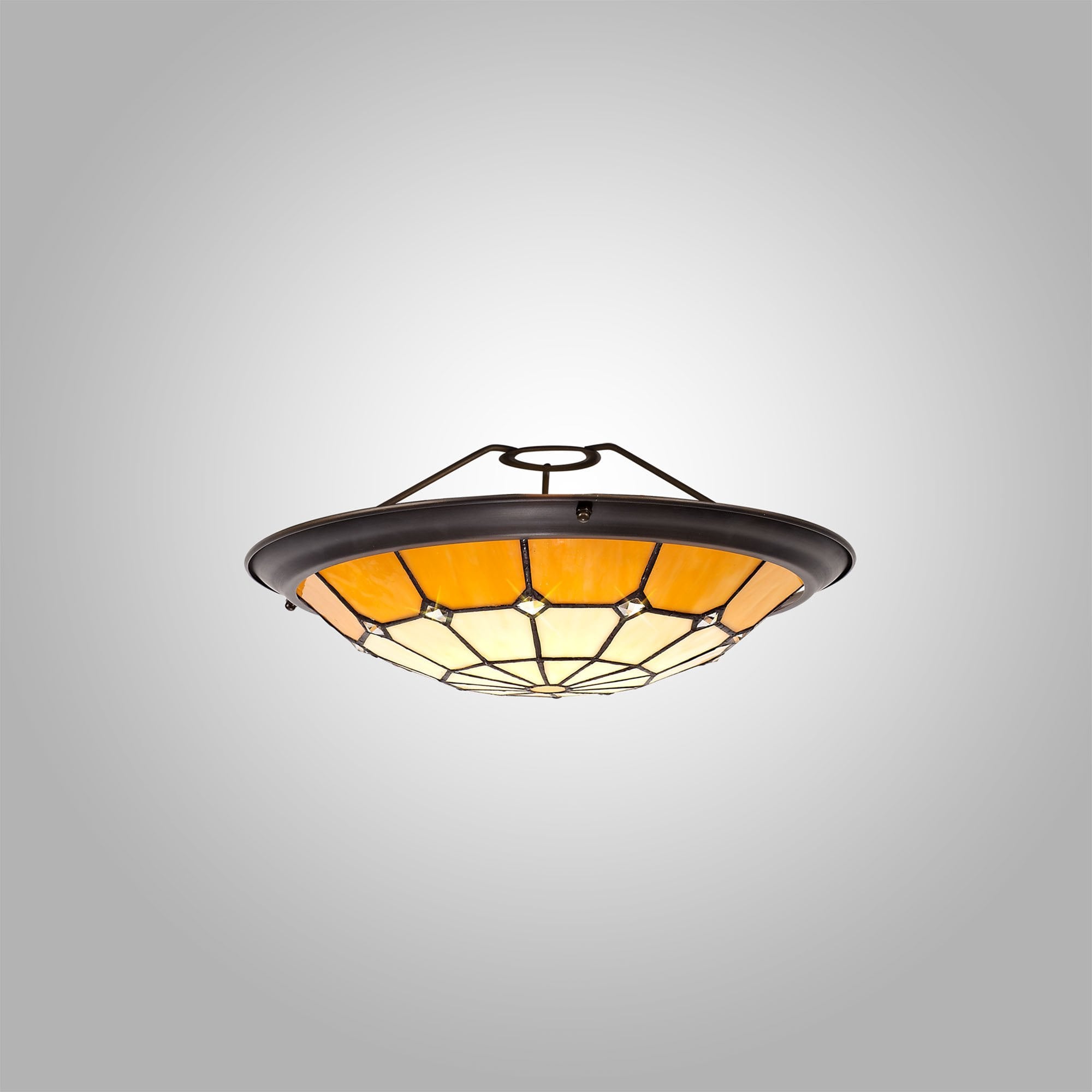 NL72369 Archie Tiffany Non-electric Up Lighter Shade Cream/Beige/Clear Crystal Centre/Aged Antique Brass Trim