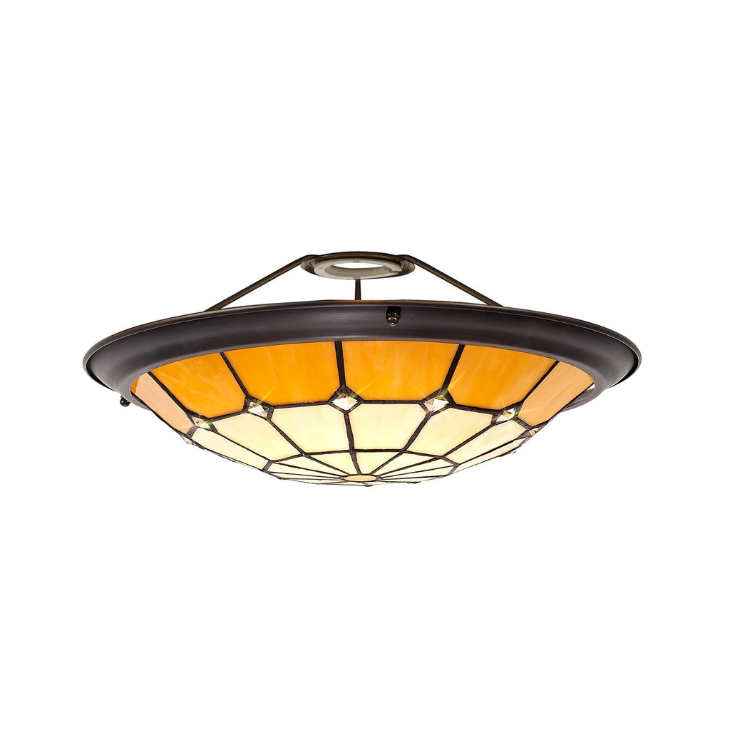 NL72369 Archie Tiffany Non-electric Up Lighter Shade Cream/Beige/Clear Crystal Centre/Aged Antique Brass Trim