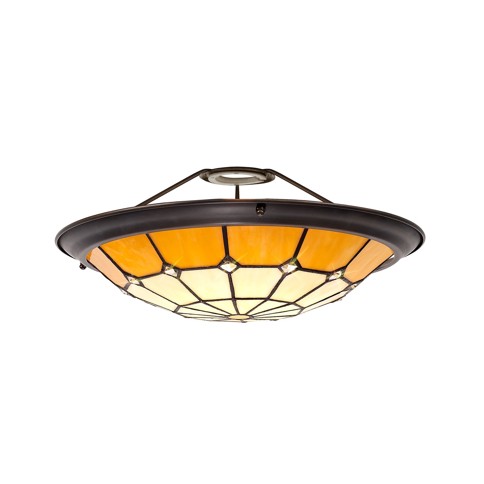 NL72369 Archie Tiffany Non-electric Up Lighter Shade Cream/Beige/Clear Crystal Centre/Aged Antique Brass Trim