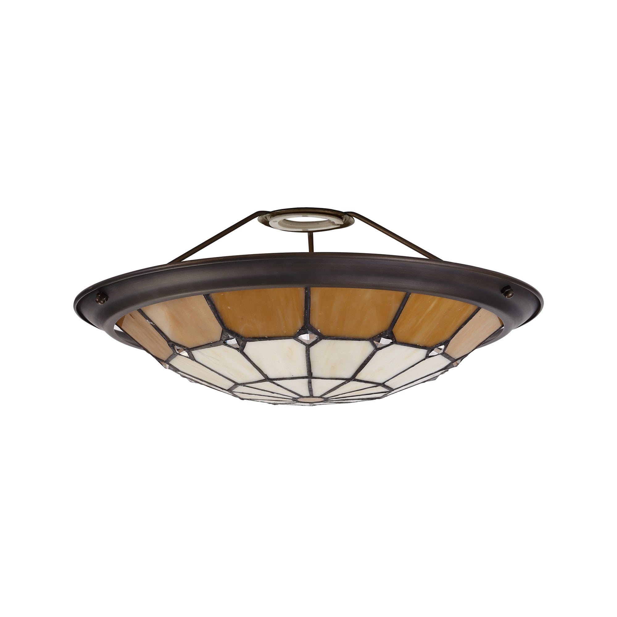 NL72369 Archie Tiffany Non-electric Up Lighter Shade Cream/Beige/Clear Crystal Centre/Aged Antique Brass Trim