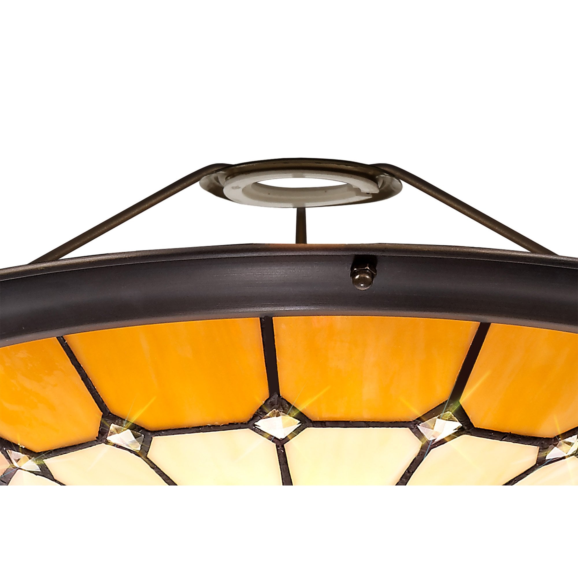 NL72369 Archie Tiffany Non-electric Up Lighter Shade Cream/Beige/Clear Crystal Centre/Aged Antique Brass Trim