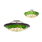 NL72379 Archie Tiffany Non-electric Up Lighter Shade Cream/Green/Clear Crystal Centre/Aged Antique Brass Trim